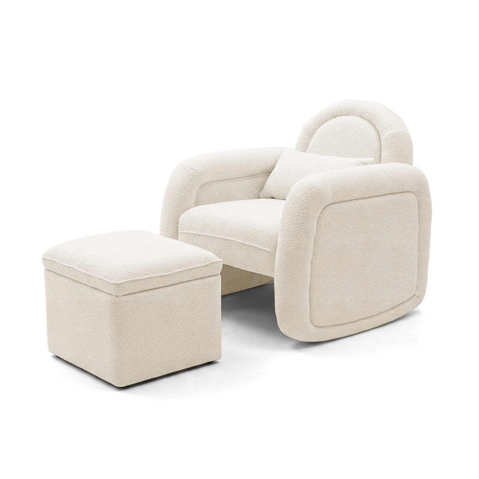 Miro Bouclé Rocking Chair with Ottoman in Cream White