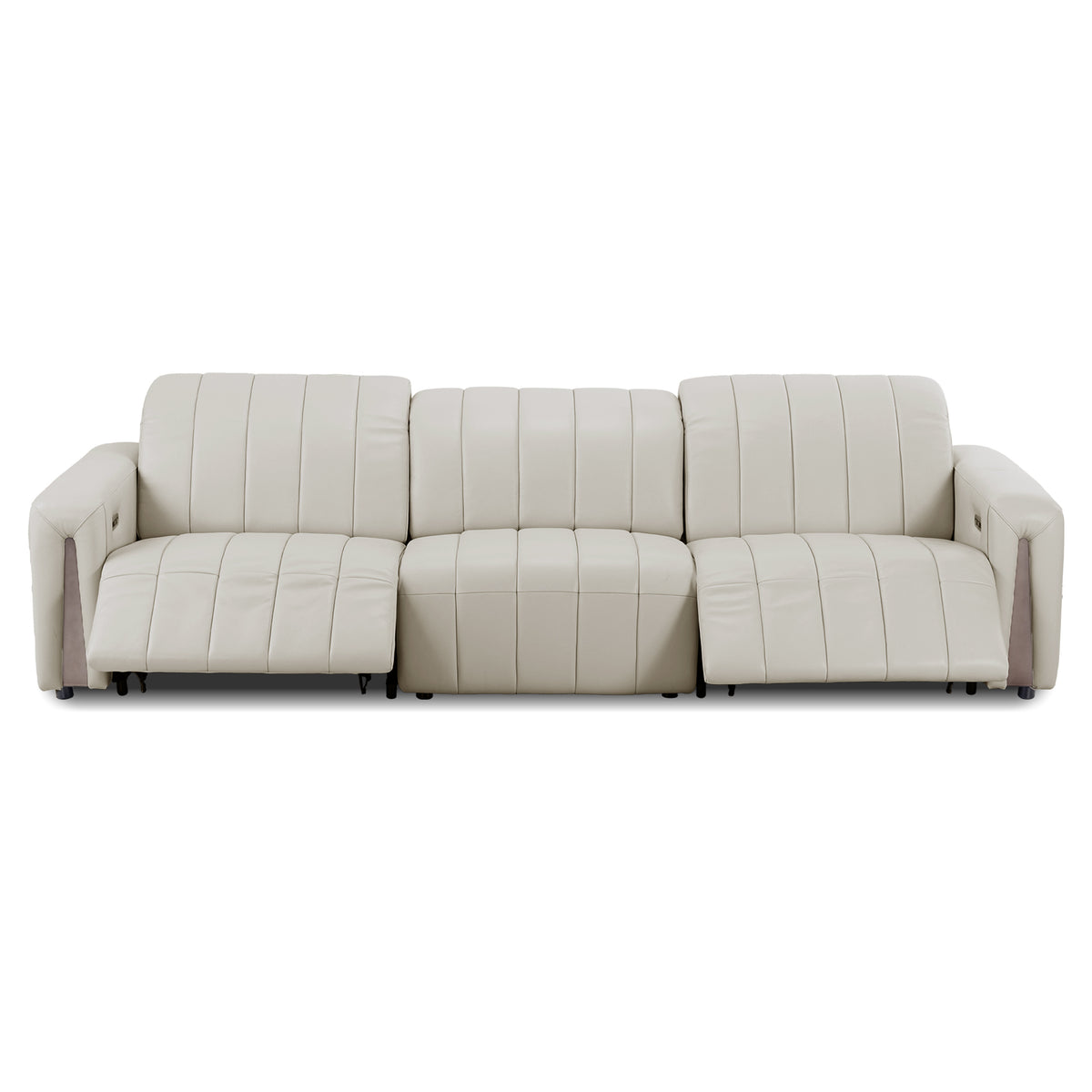 Cream three-seat recliner sofa on a white background.