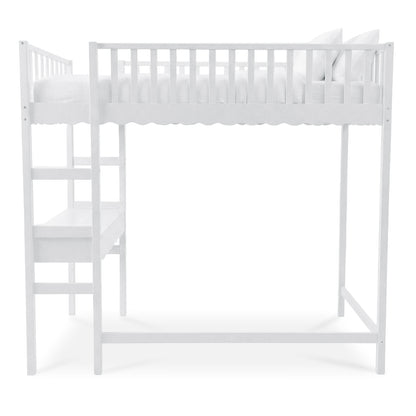White full loft bed frame on white background