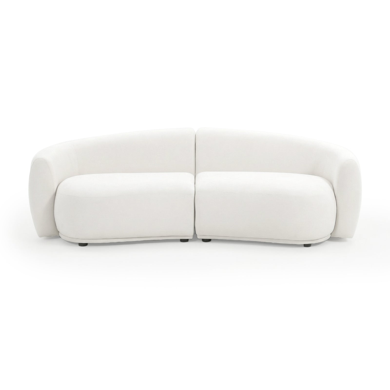 Front view of modern white sofa on white background