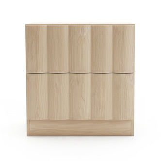 Light wood modern nightstand with two drawers on white background