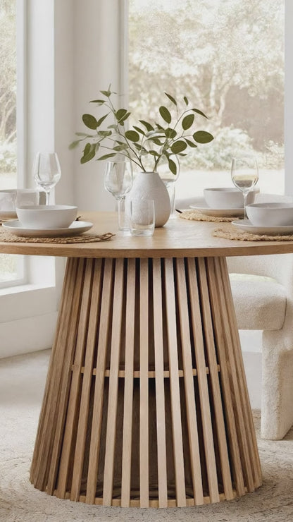 Riri 120cm Round Fluted Dining Table in Oak
