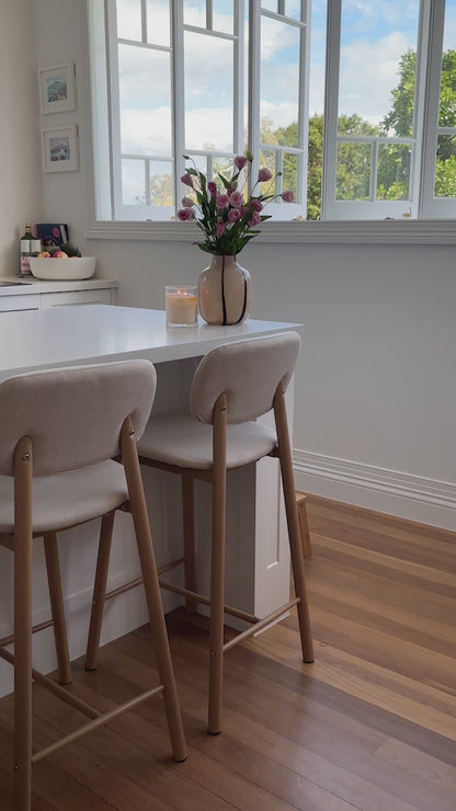 Afrim Boucle High Back Bar Stool Set of 2 in Cream White