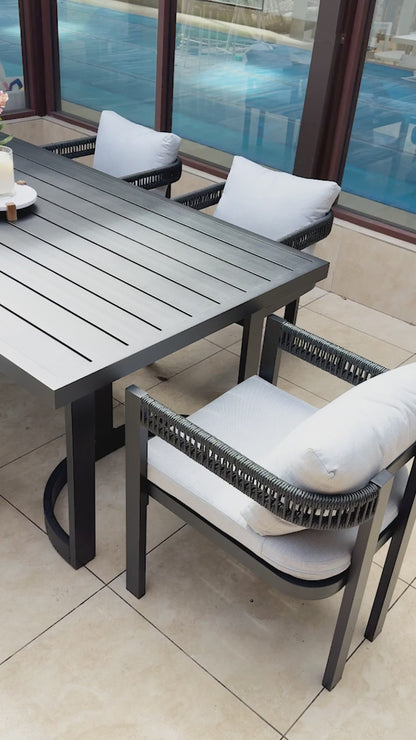 Tavari 208cm 6-Seater Curved Outdoor Dining Set in Black