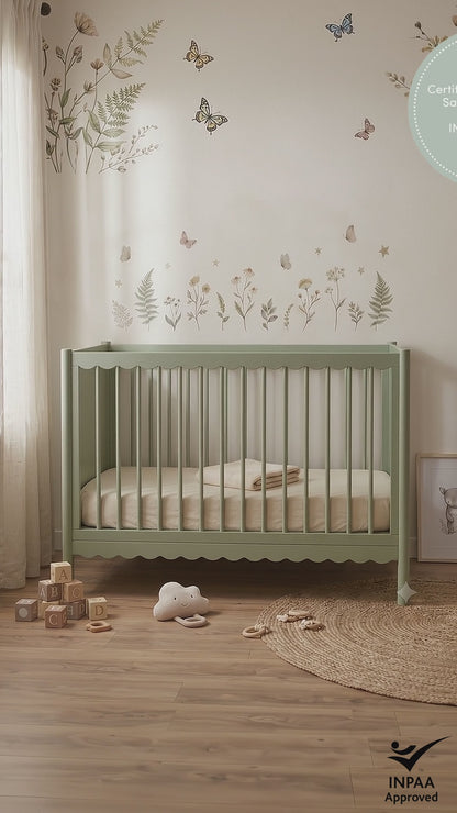 Mira Natural Pine Wood Adjustable Baby Cot in Sage Green