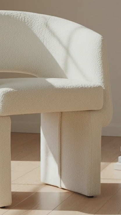 Avela Boucle Fabric Curved Accent Armchair in Cream White