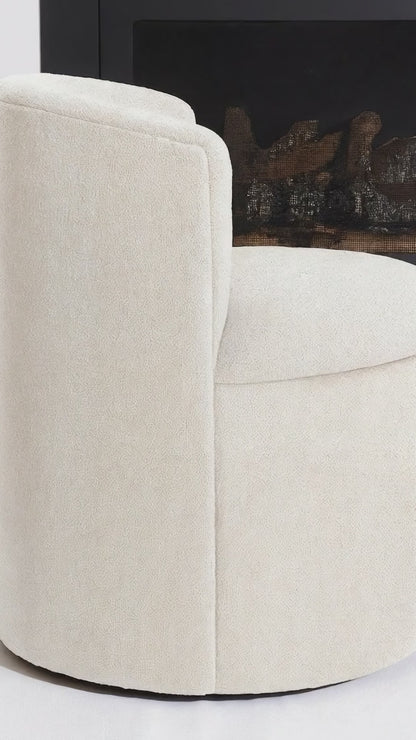 Sorra Boucle Swivel Storage Accent Chair in Cream White