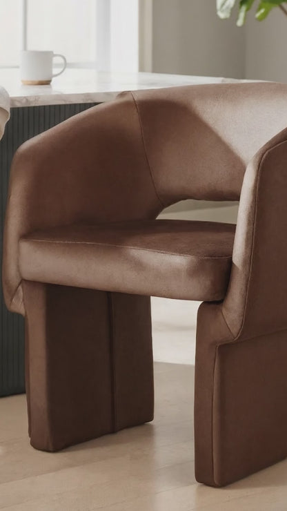 Avela Velvet Fabric Curved Accent Armchair in Mocha Mousse