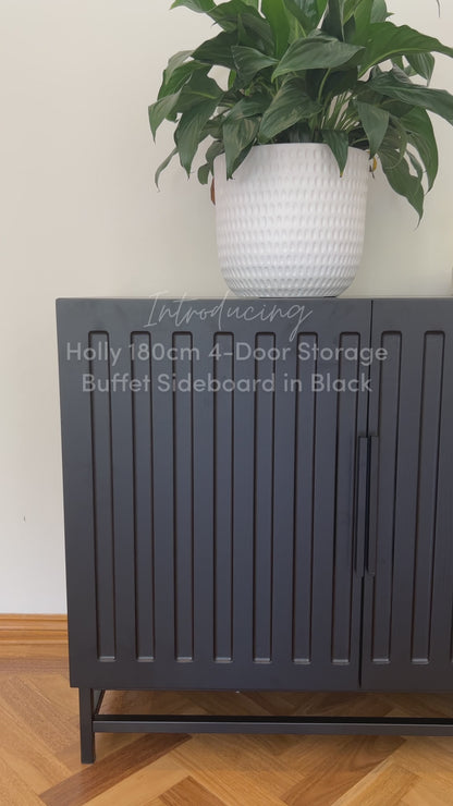 Holly 180cm 4-Door Storage Buffet Sideboard in Black