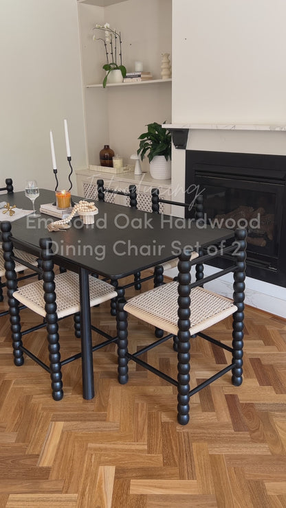 Em Solid Oak Hardwood Dining Chair Set of 2 in Black