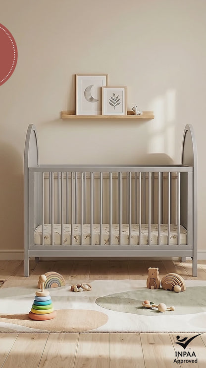 Loom Natural Pine Adjustable Baby Cot in Warm Light Grey