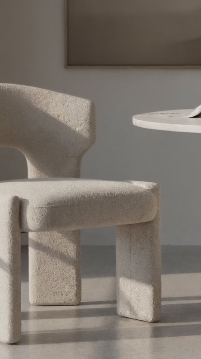 Lunari Bouclé Curved Accent Chair in Beige