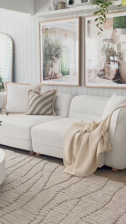Kaelyn 3 Seater Modular Boucle Sofa with Pillows in Cream