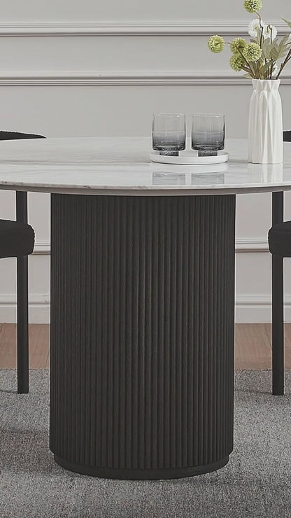 Gracie 120cm Round Dining Table in Real Carrara Marble Black