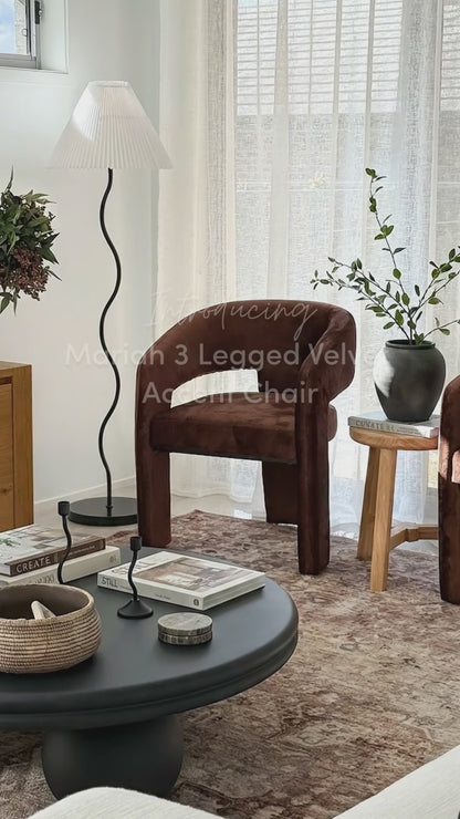 Mariah 3 Legged Velvet Accent Chair in Mocha Brown