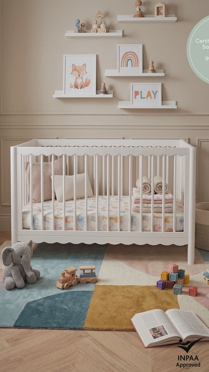 Mira Natural Pine Wood Adjustable Baby Cot in White
