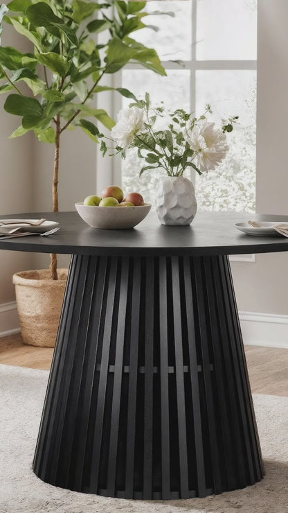 Riri 120cm Round Fluted Dining Table in Black