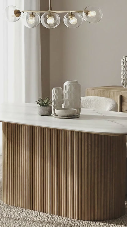 Aeris 180cm Marble Look Dining Table With Wood Base in Oak