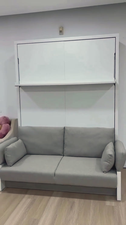 Byron Queen 2-in-1 Foldout Wall Bed & Sofa in White & Grey