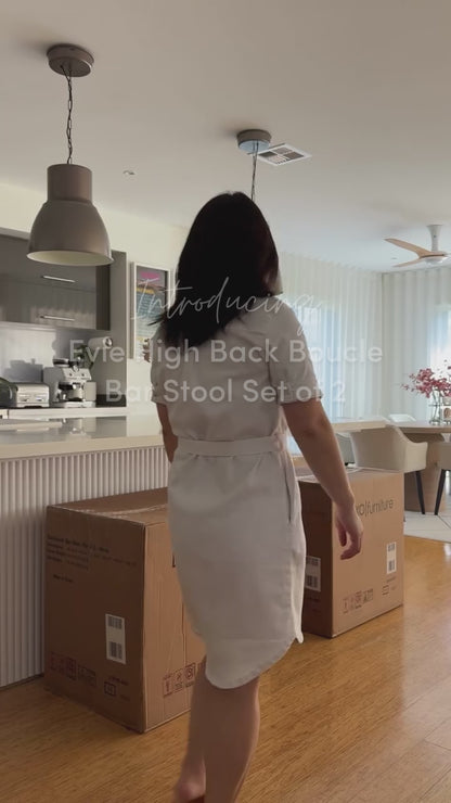 Evie High Back Boucle Bar Stool Set of 2 in White