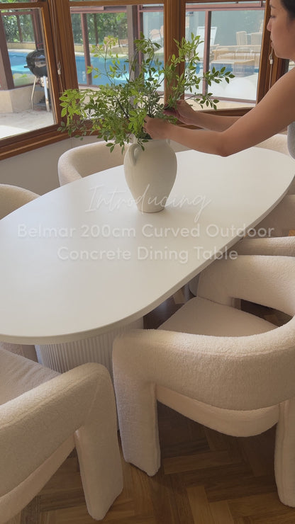 Belmar 200cm Curved Outdoor Concrete Dining Table in White