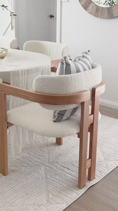 Maddi Boucle Hardwood Dining Chair in Cream White