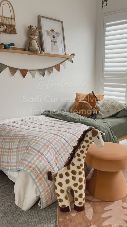 Sadi Curved Velvet Fabric Ottoman in Burnt Orange