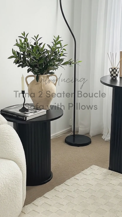 Trina 2 Seater Boucle Sofa with Pillows in Cream White