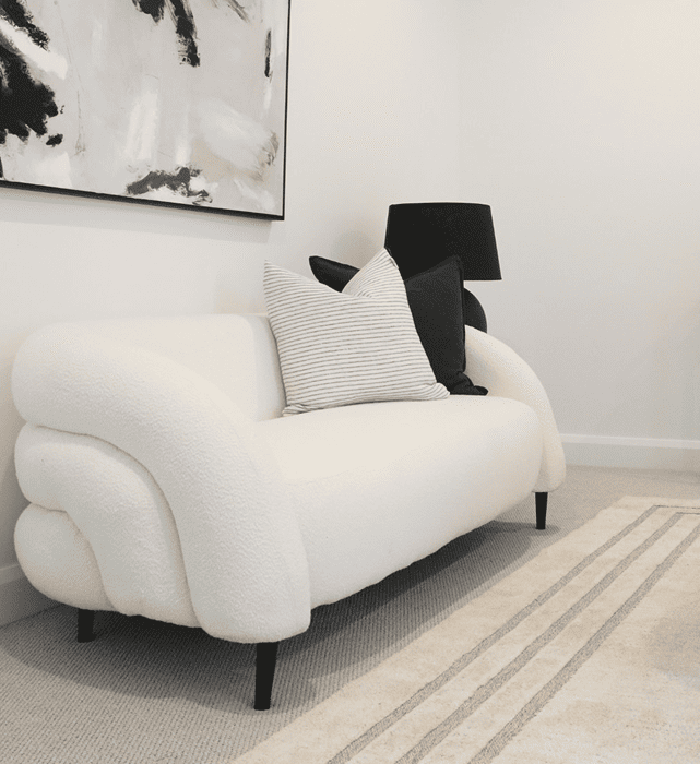 Lyana 4 Seater Boucle Sofa with Right Chaise in Cream White
