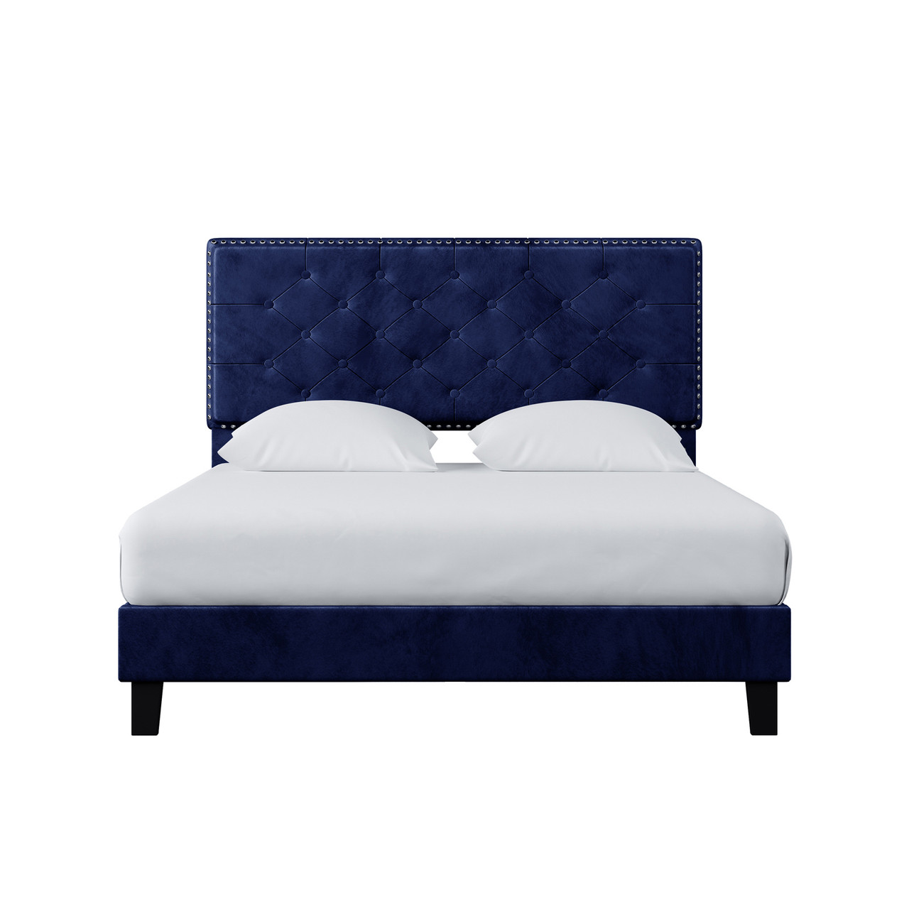 Haven Tufted Velvet Bed Frame, Dark Blue Bed Frame