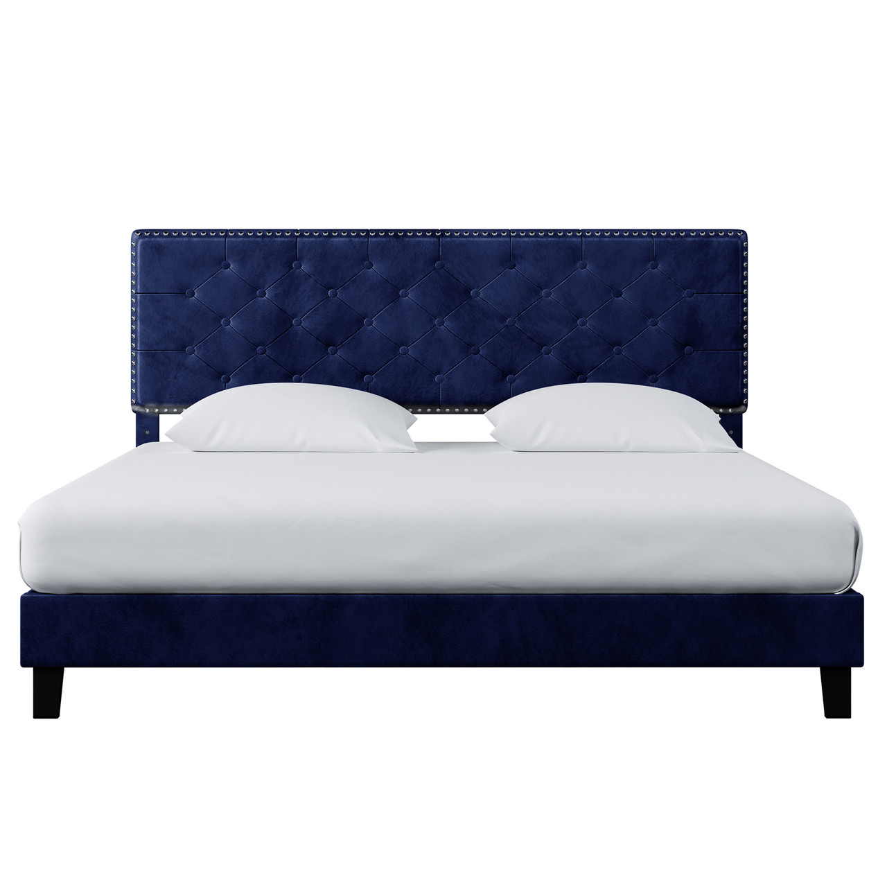 Haven Tufted Velvet Bed Frame, Blue Bed Frame King