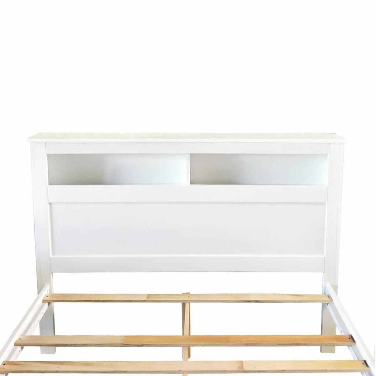 Porcia Timber Bed with Storage Shelves & Drawers - White