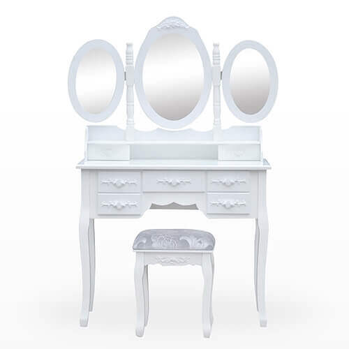 French Provincial Style Dressing Table 3 Mirrors & Stool